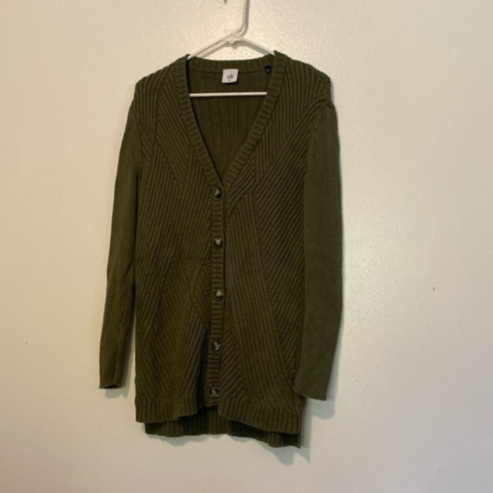 Cabi long sleeve green 100% cotton chunky knitted cardigan xs